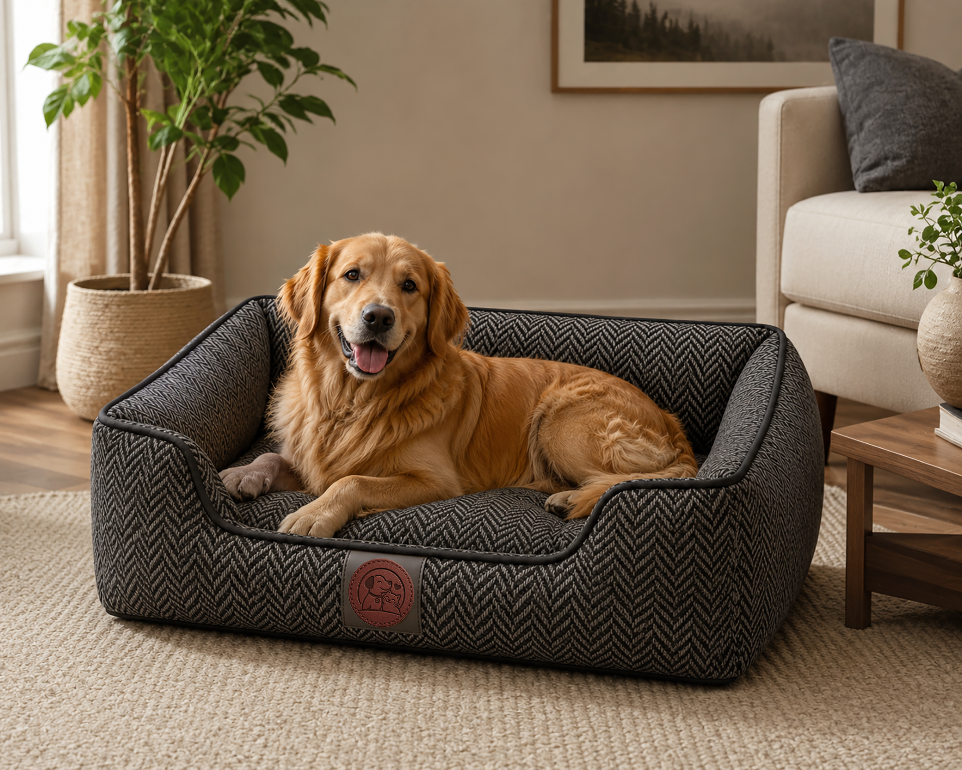 Luxury Herringbone Orthopedic Pet Bed – Soft Cushioned Sofa Bed for Dogs & Cats - Image 3