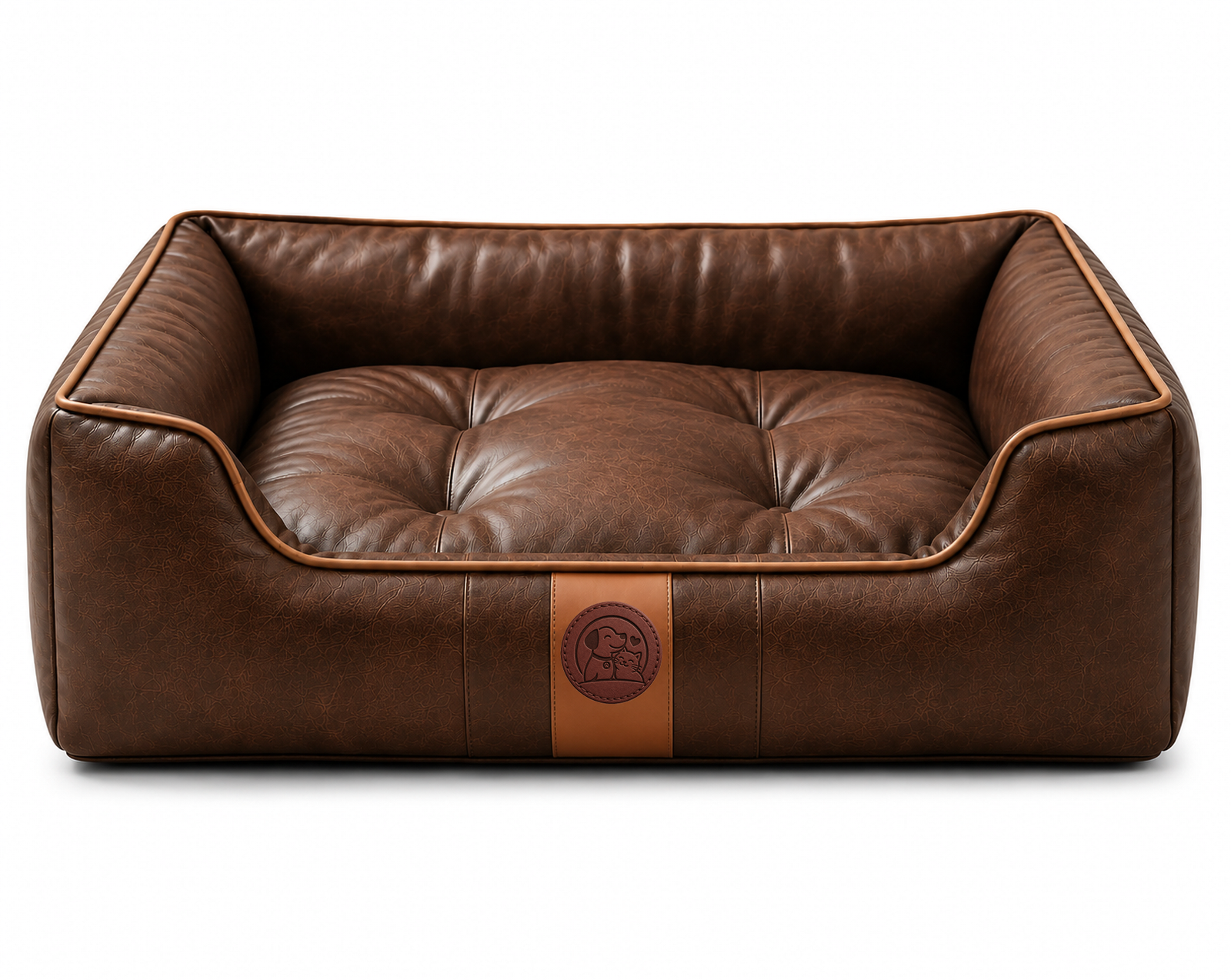 Vintage Faux Leather Orthopedic Pet Bed for Dogs & Cats