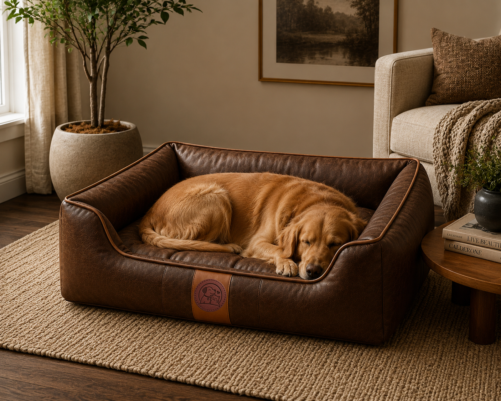 Vintage Faux Leather Orthopedic Pet Bed for Dogs & Cats - Image 3
